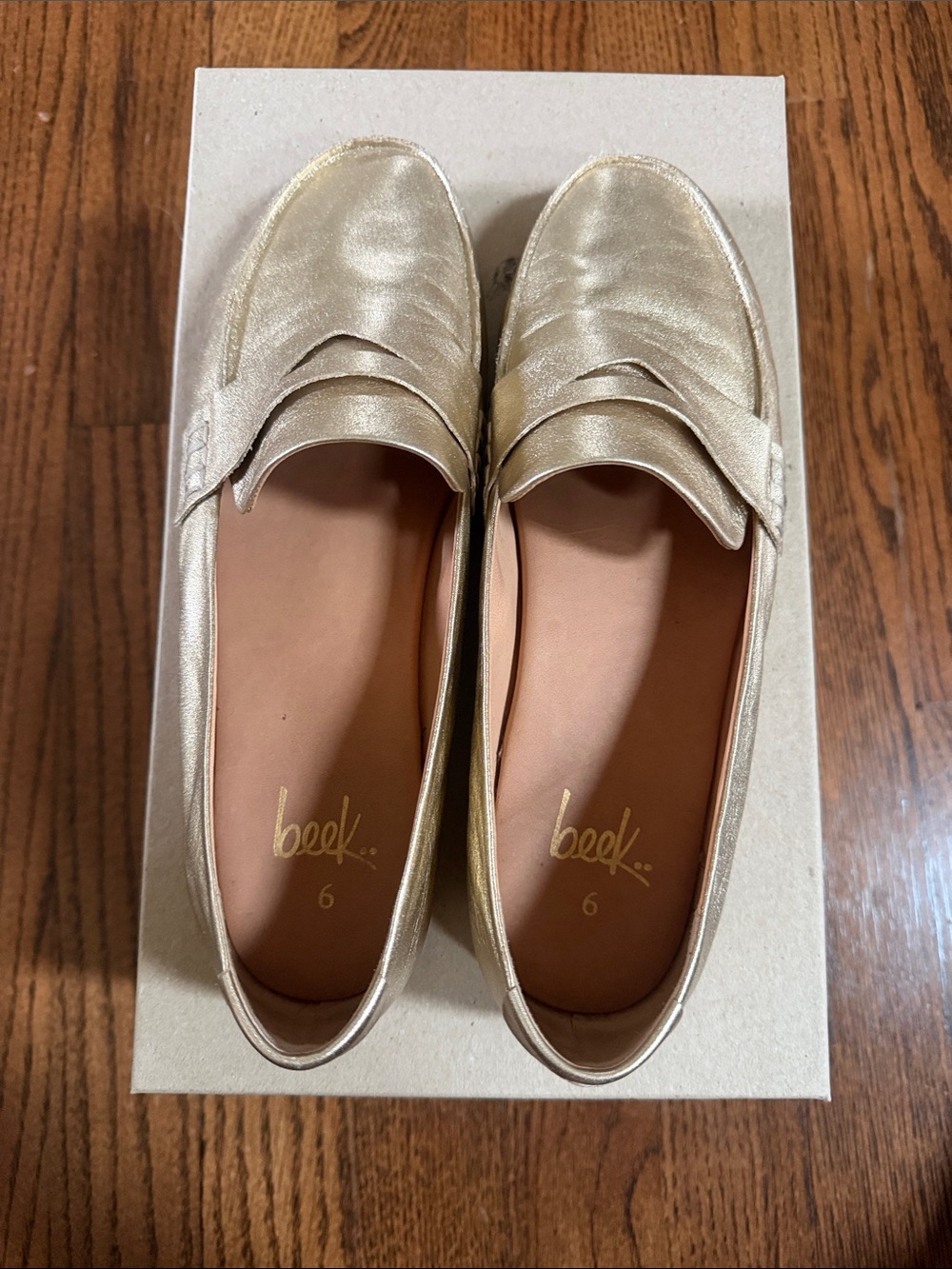 Beek Champagne Gold Leather Penny Loafers